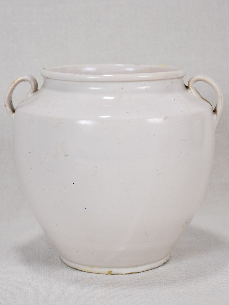 Small antique French preserving pot - white 8"