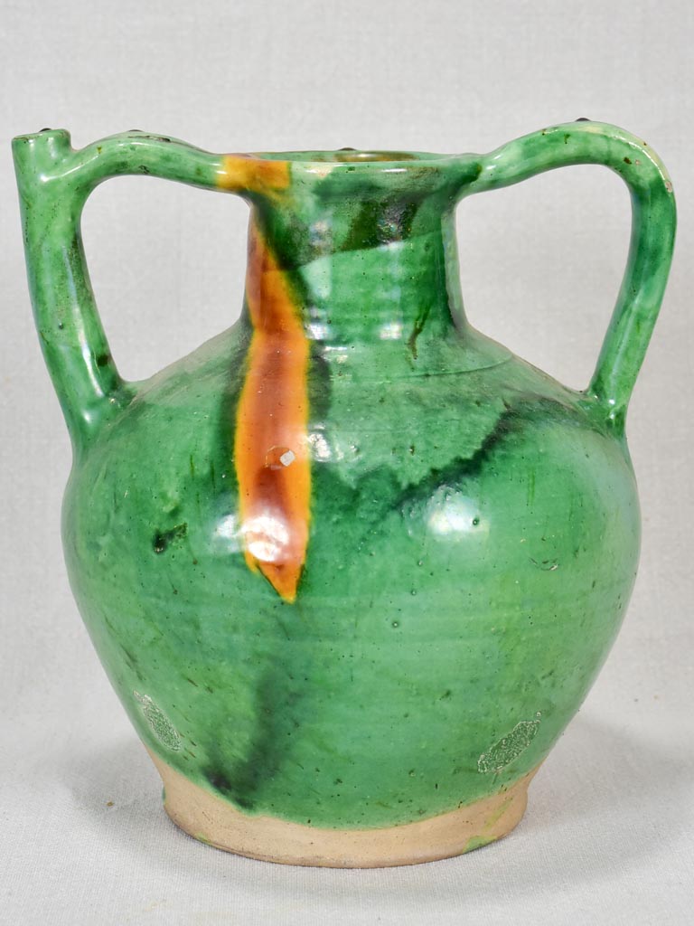 19th-century French water pitcher cruche orjol with green glaze