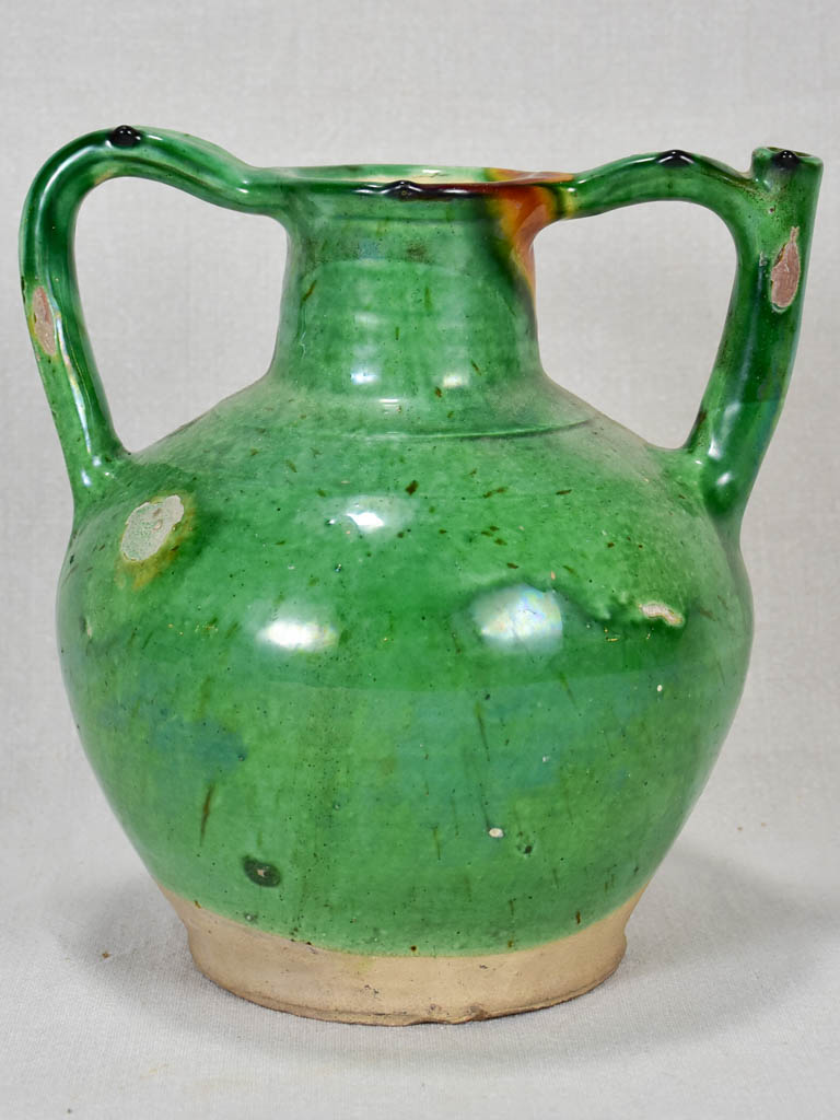 19th-century French water pitcher cruche orjol with green glaze