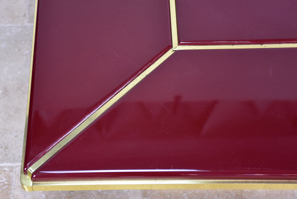 Pair of superb Burgundy red coffee tables - lacquer and brass 31"