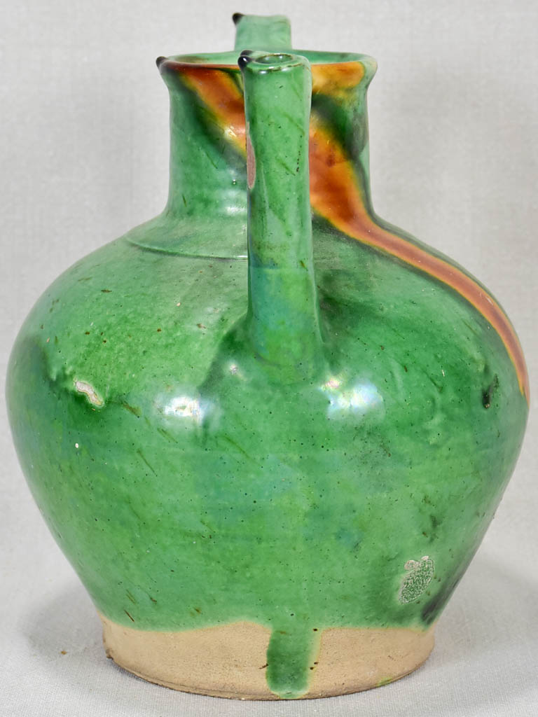 19th-century French water pitcher cruche orjol with green glaze