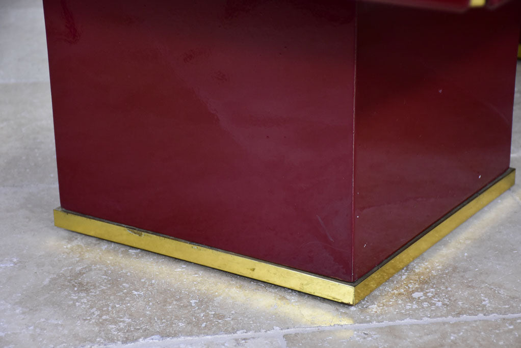 Pair of superb Burgundy red coffee tables - lacquer and brass 31"