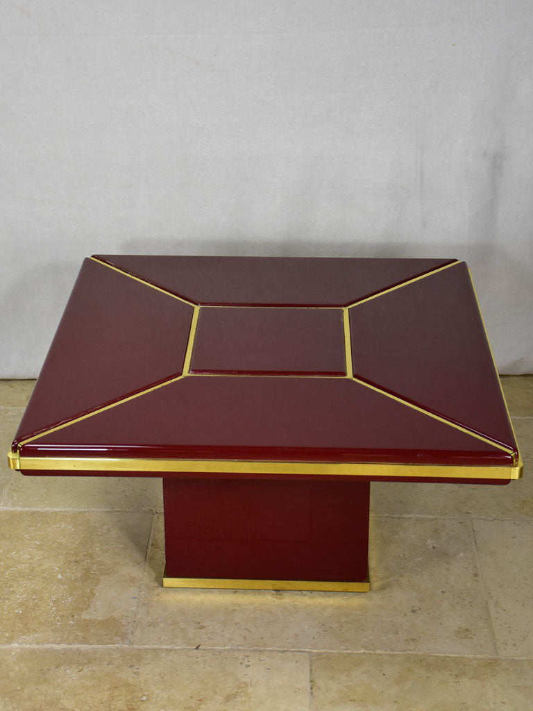 Pair of superb Burgundy red coffee tables - lacquer and brass 31"