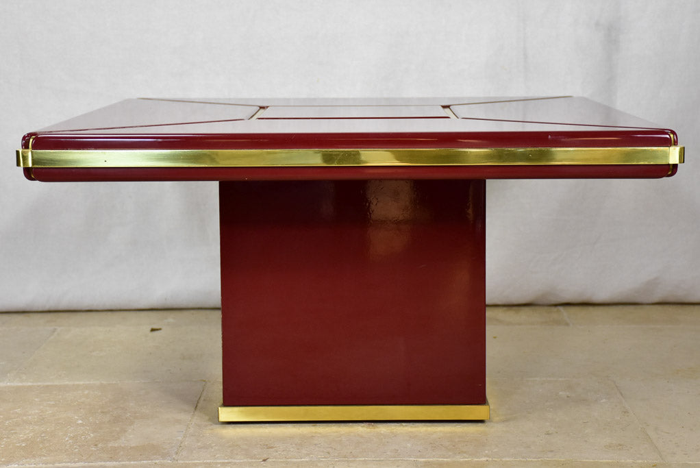 Pair of superb Burgundy red coffee tables - lacquer and brass 31"