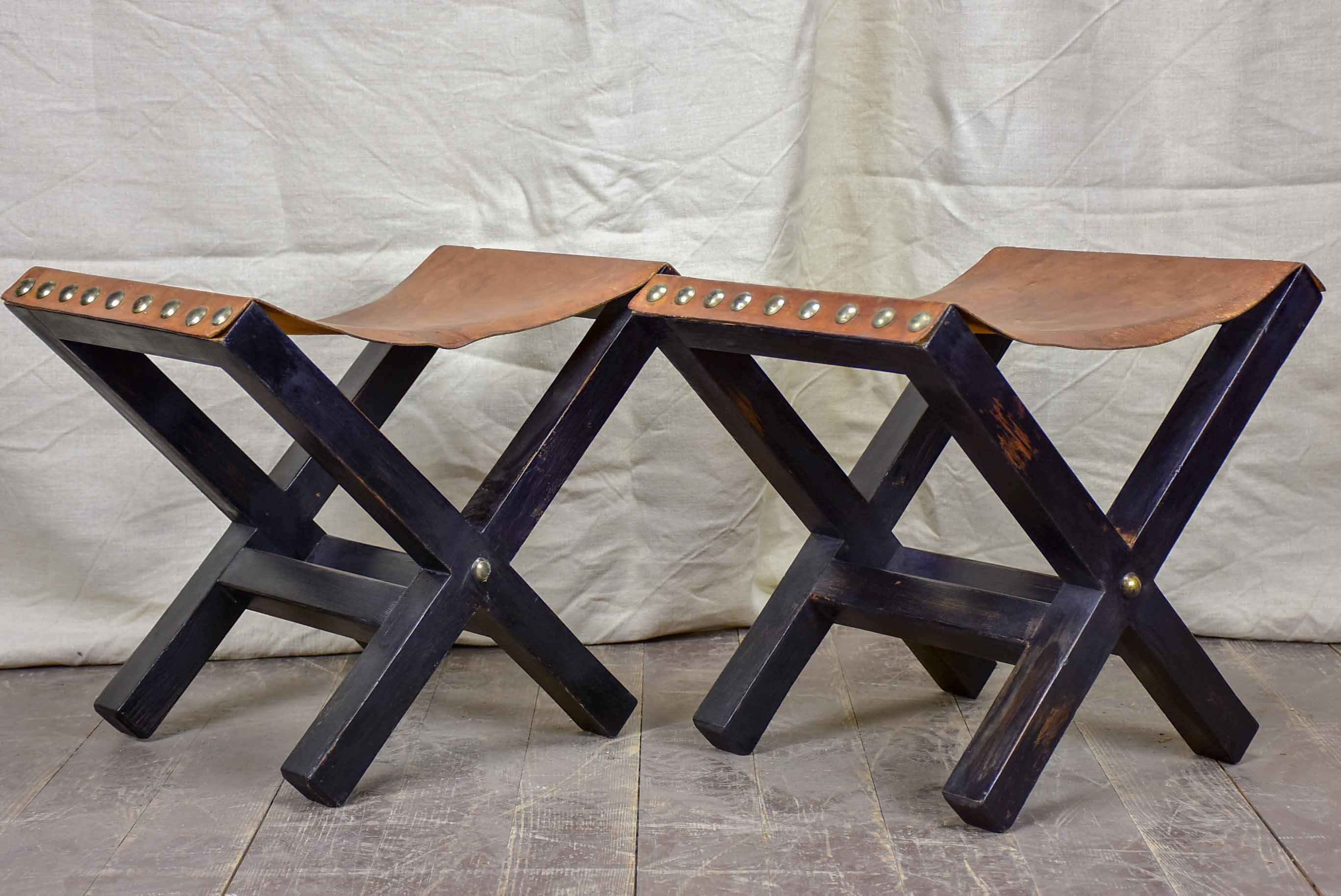 Pair of French leather stools - 1950's