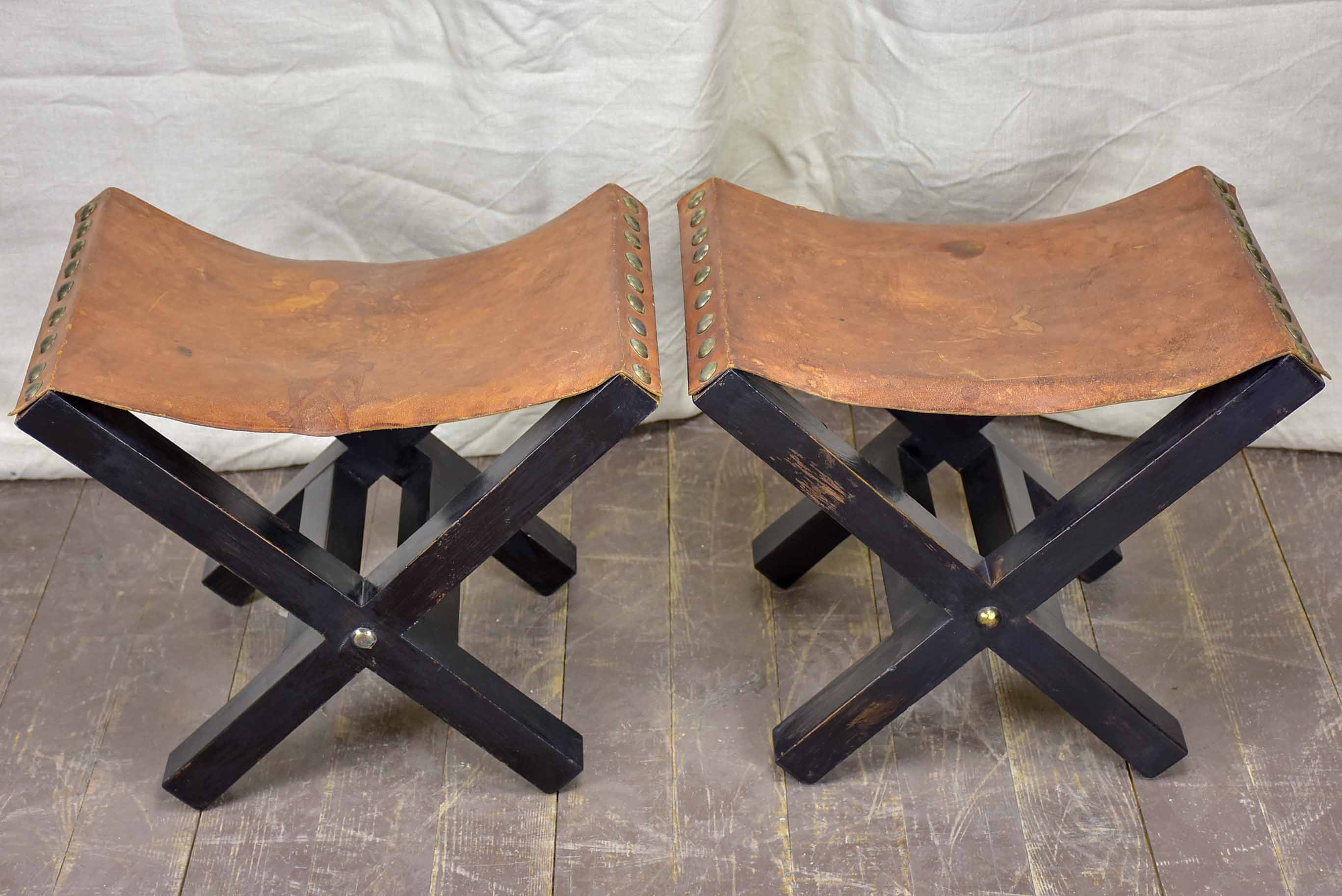 Pair of French leather stools - 1950's