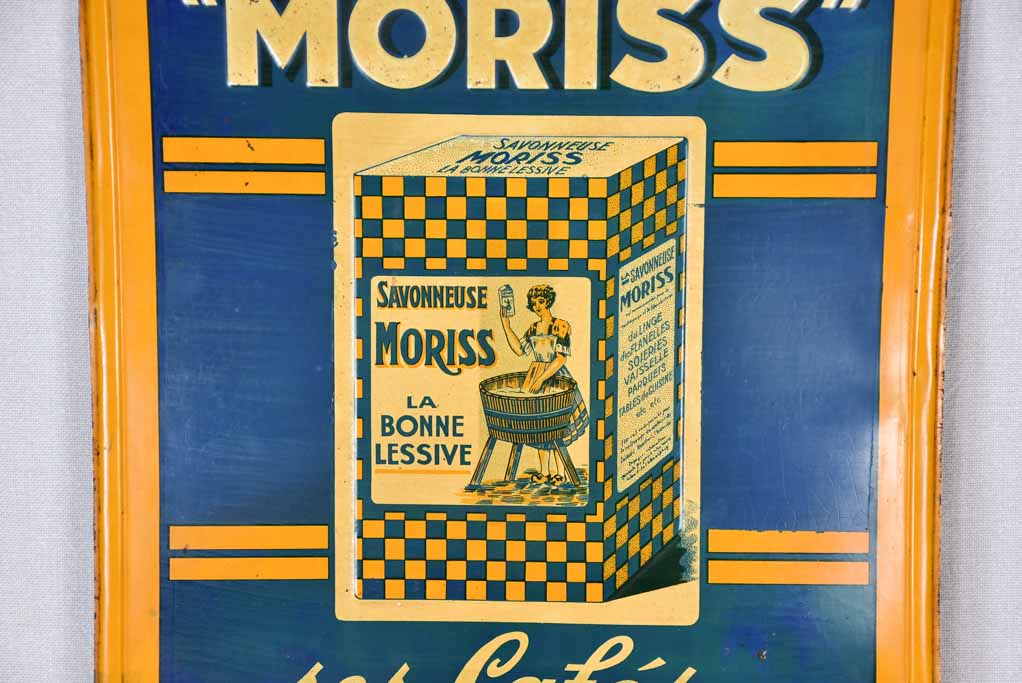 1930s French tole sign - chocolate and coffee Produits Moriss 13¾" x 19¾"