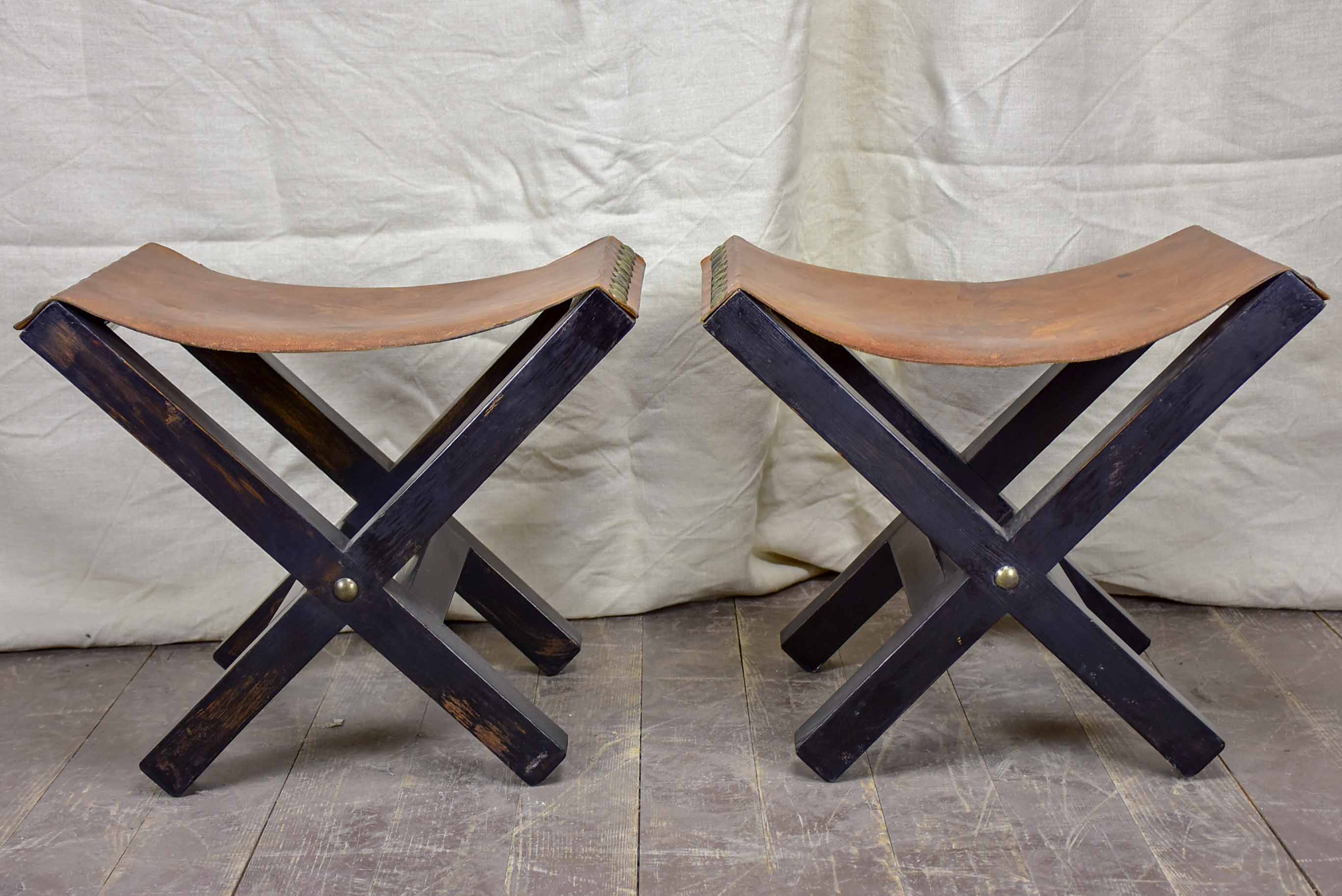 Pair of French leather stools - 1950's