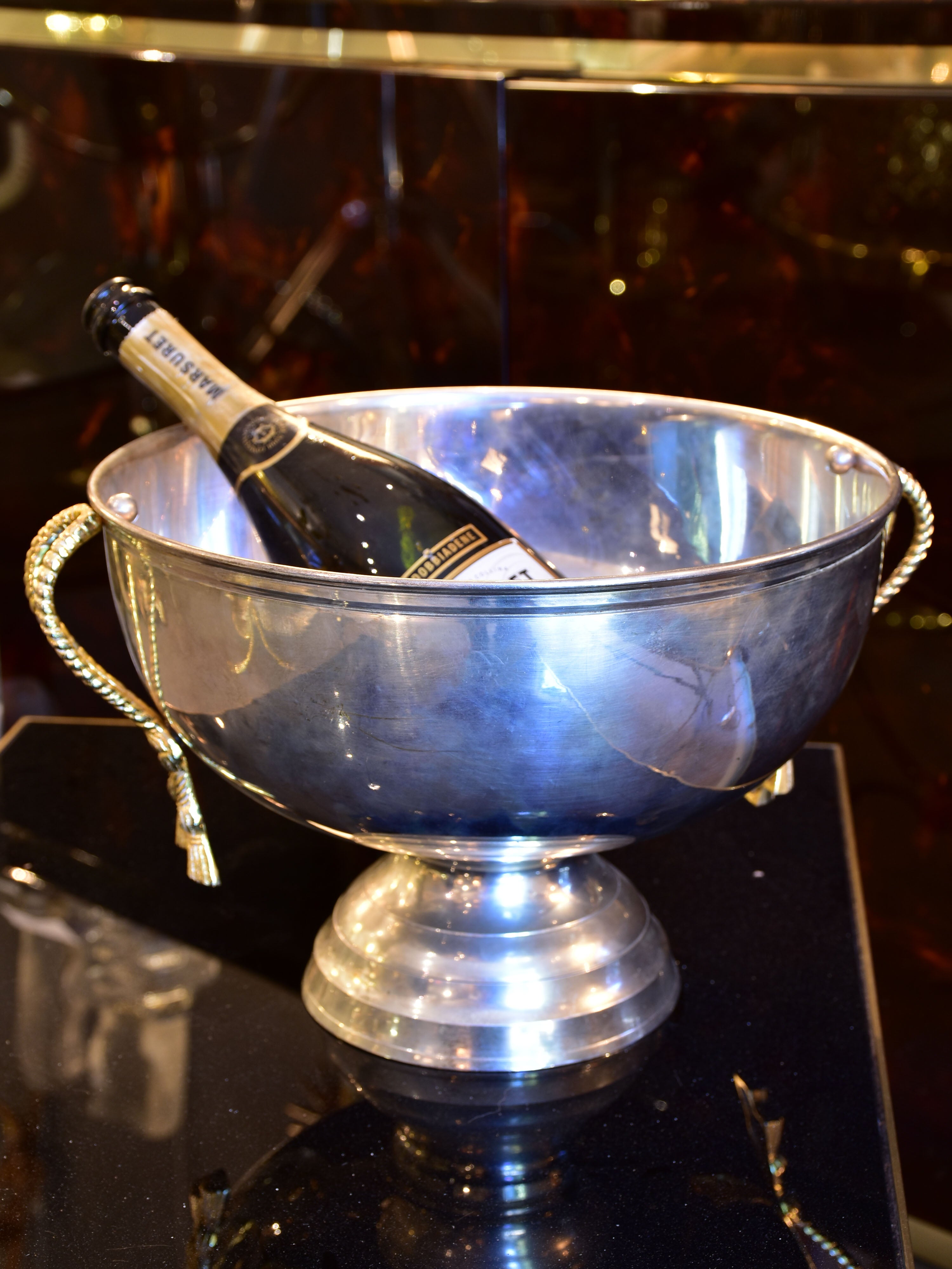 Vintage French champagne bucket with rope style handles