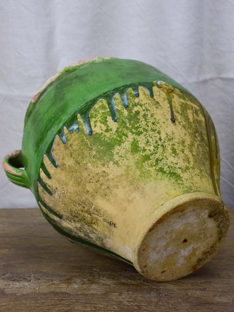 Large antique French confit pot with green glaze 12¼"