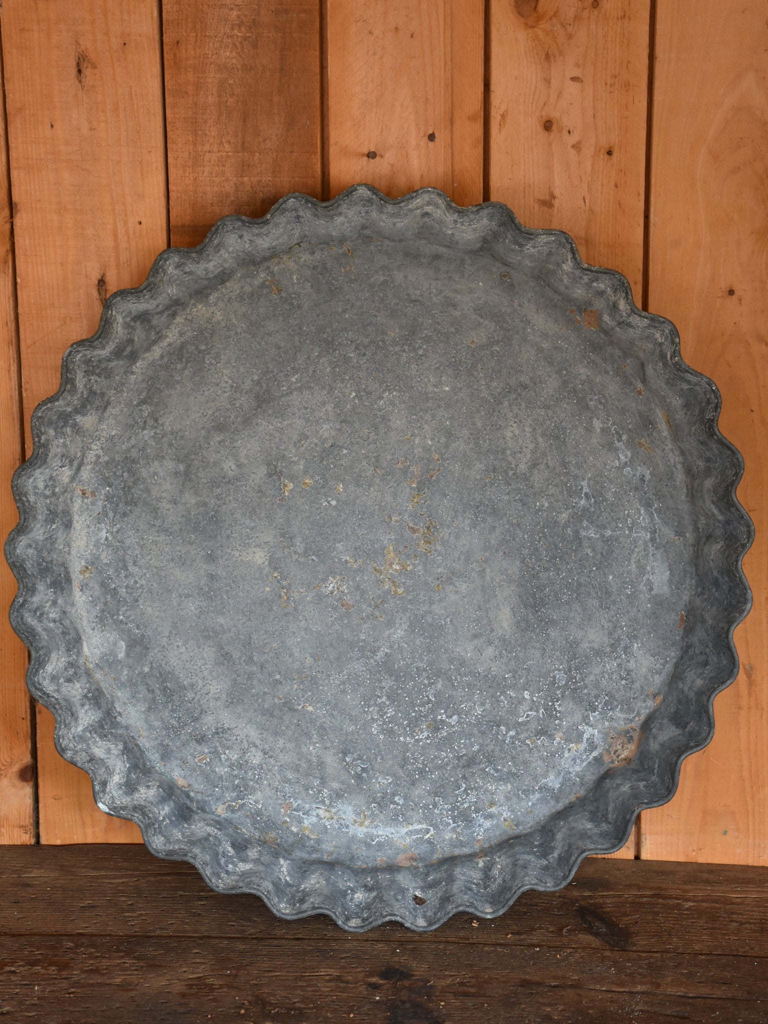 Large French zinc dish with rippled edge