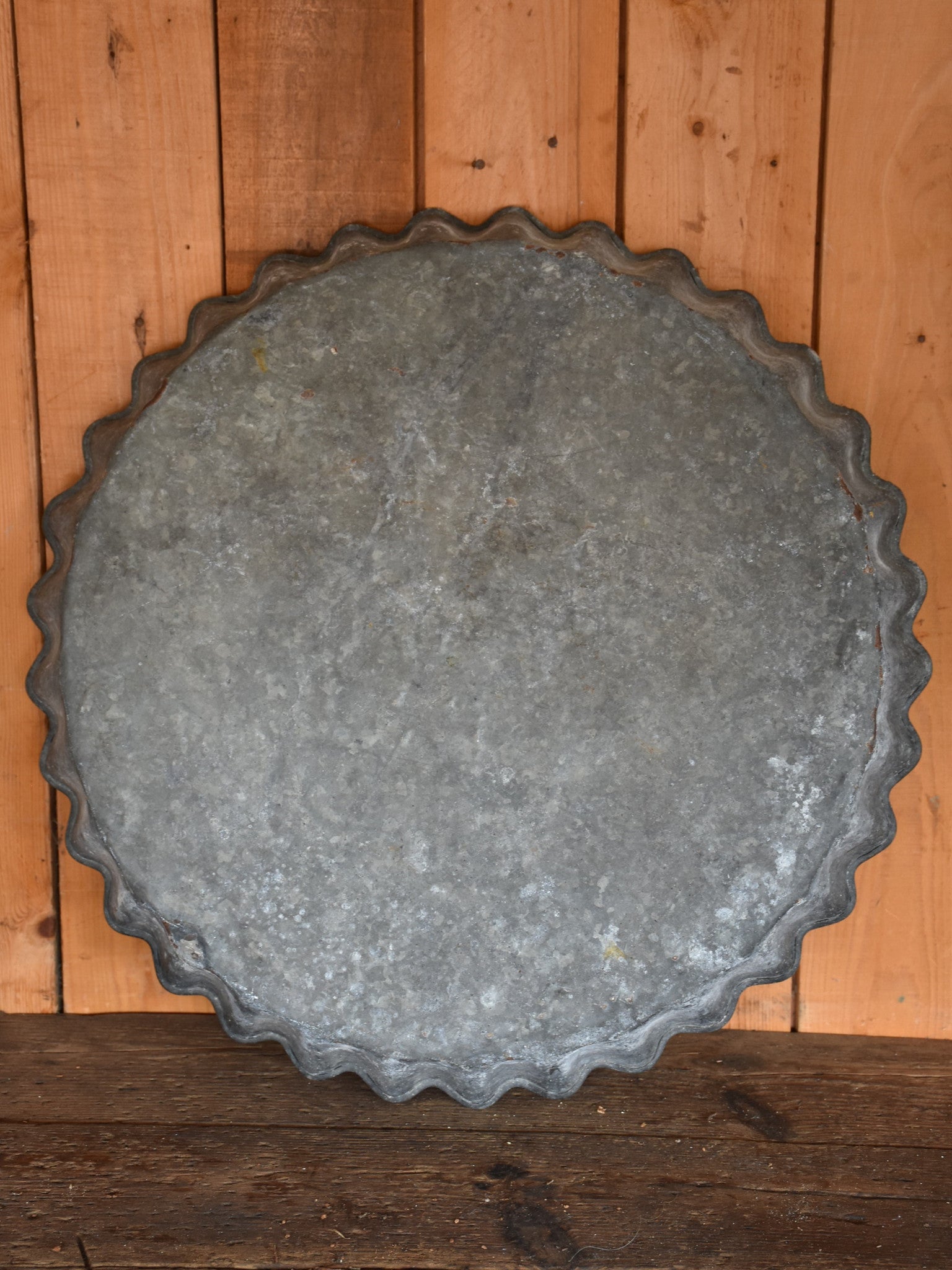 Large French zinc dish with rippled edge