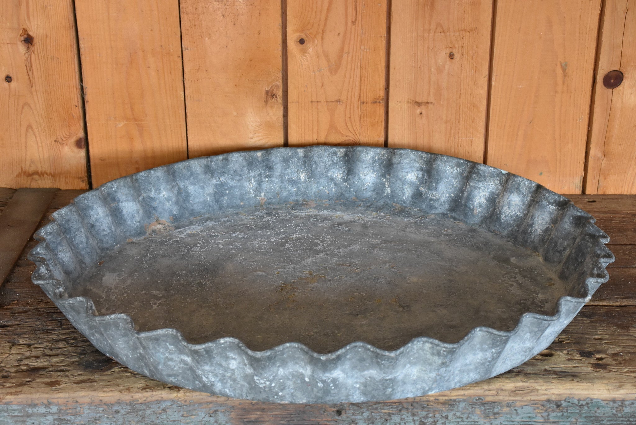 Large French zinc dish with rippled edge