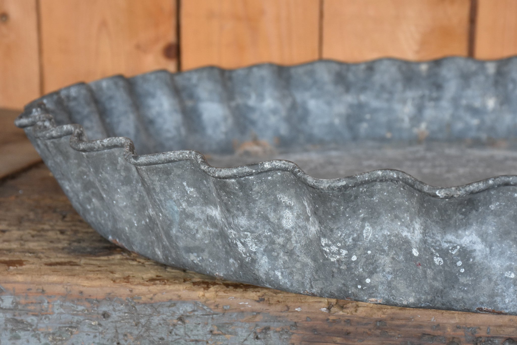 Large French zinc dish with rippled edge