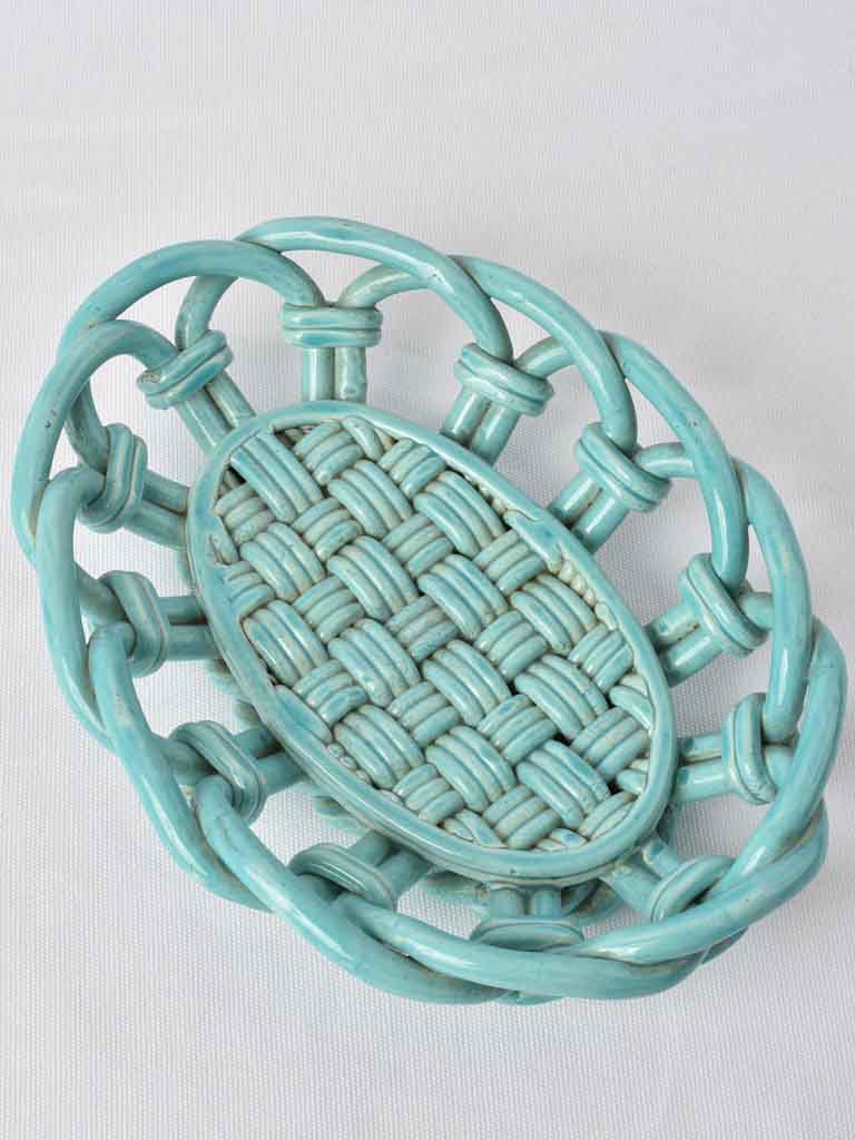 Vintage ceramic fruit bowl turquoise 14½"