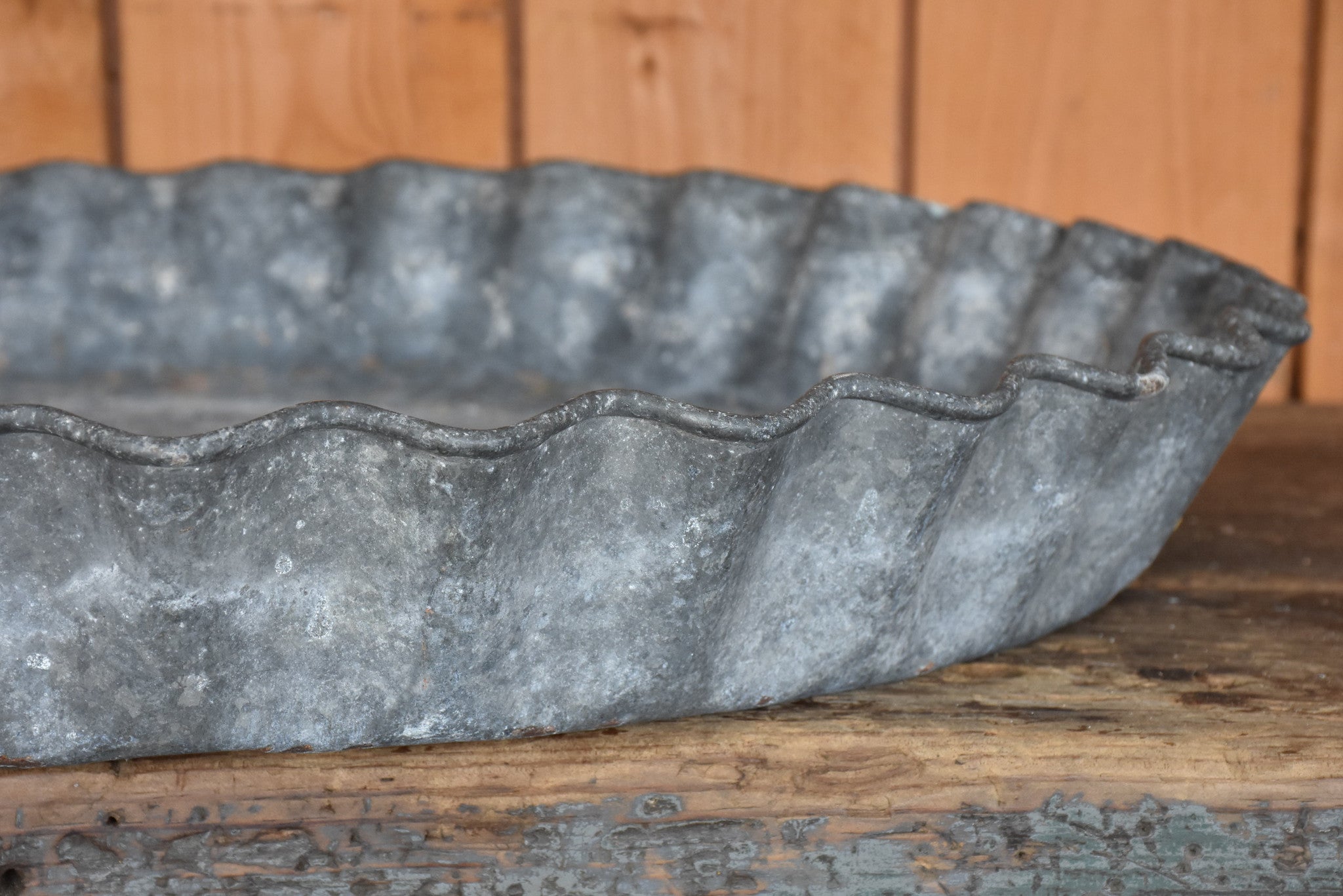 Large French zinc dish with rippled edge