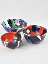 3 colorful terracotta bowls - signed Jacky Coville (1936 - ) 5" - 7"