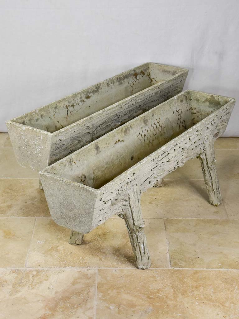 Pair of raised faux bois rectangular planters 47¾"