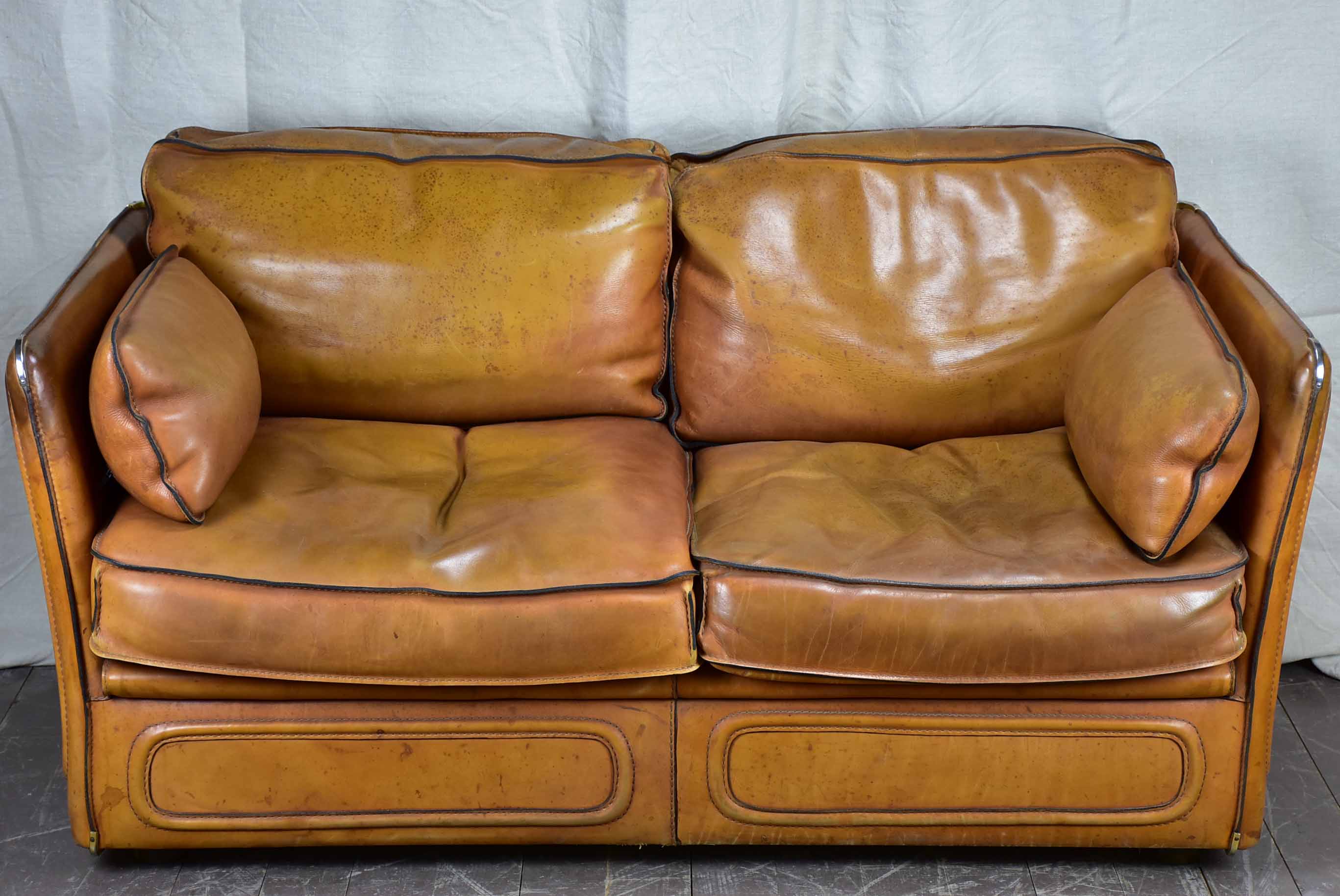 Vintage Roche Bobois leather two seat sofa