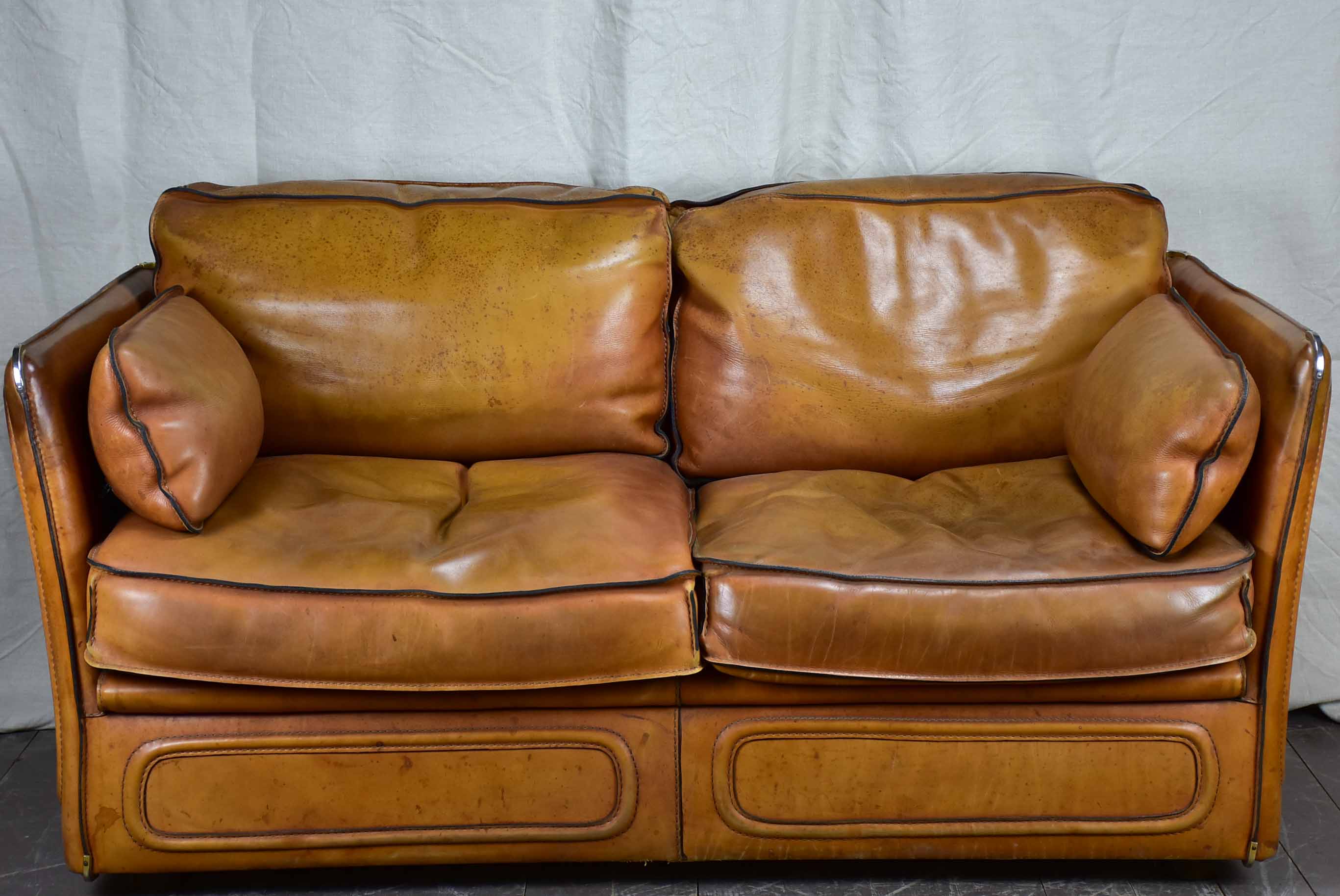 Vintage Roche Bobois leather two seat sofa