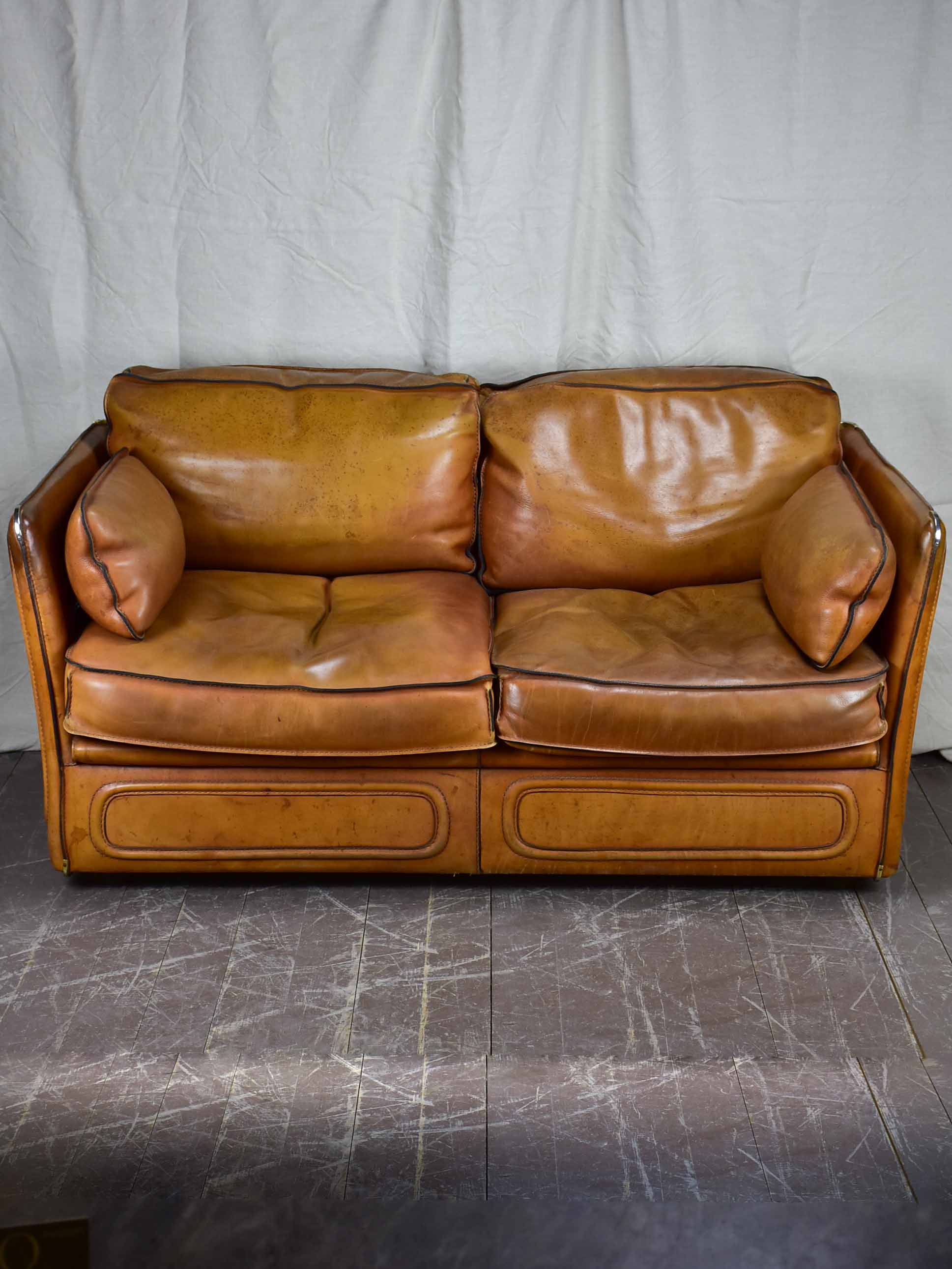 Vintage Roche Bobois leather two seat sofa