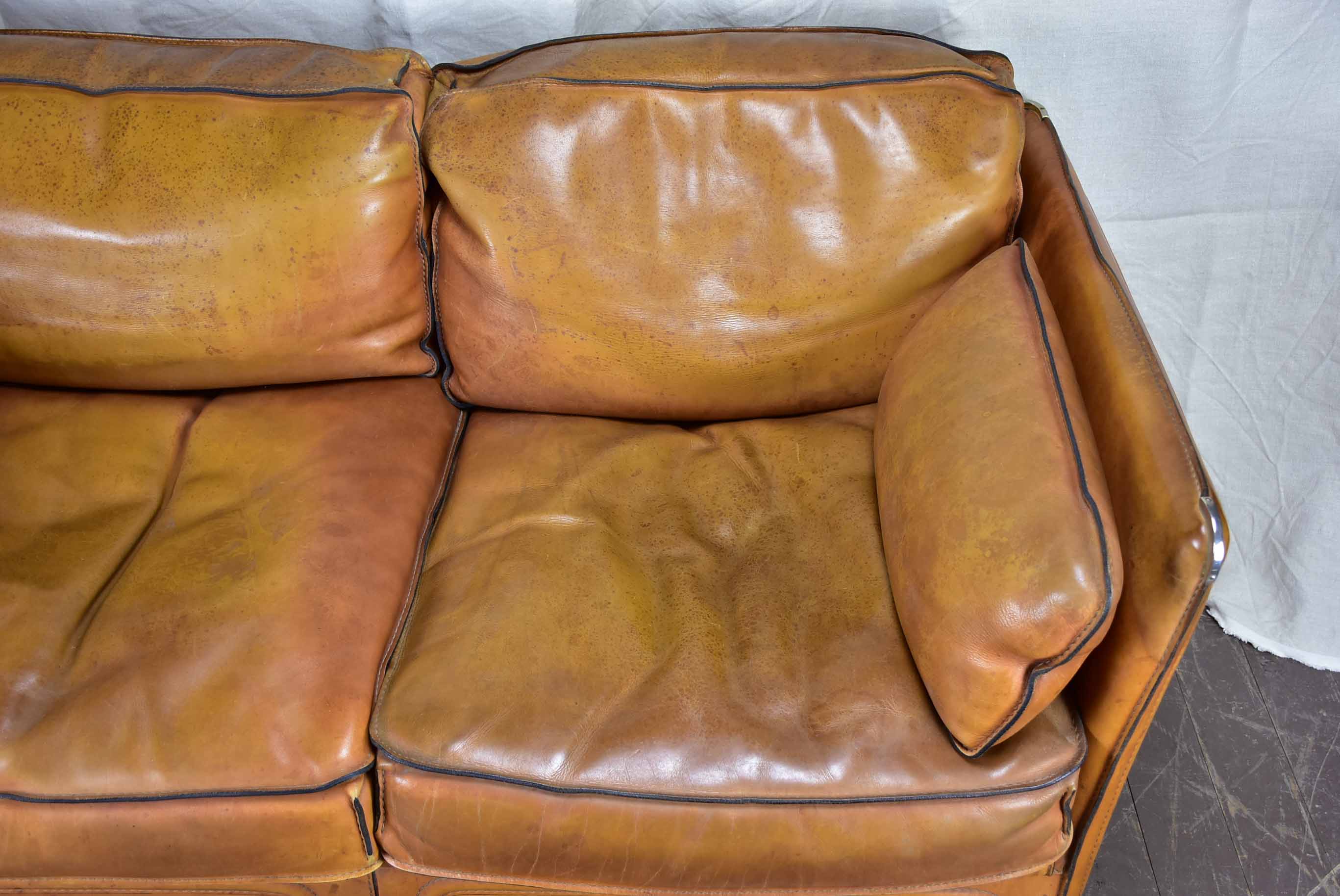 Vintage Roche Bobois leather two seat sofa