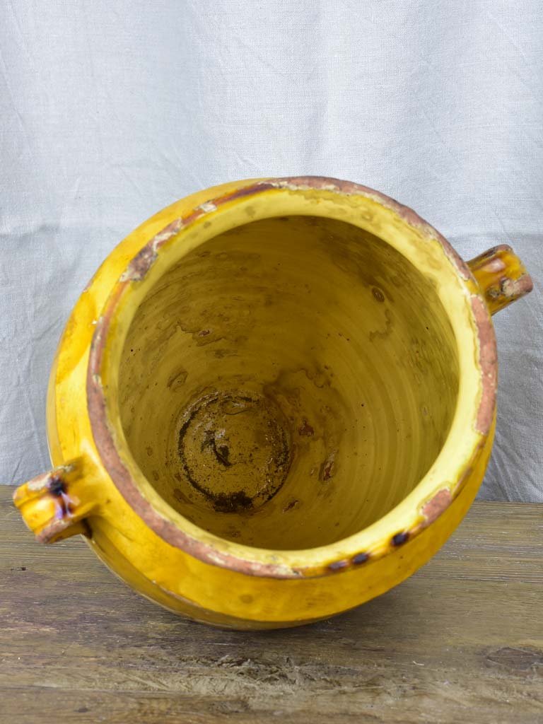 Large antique French confit pot with yellow glaze 14¼"