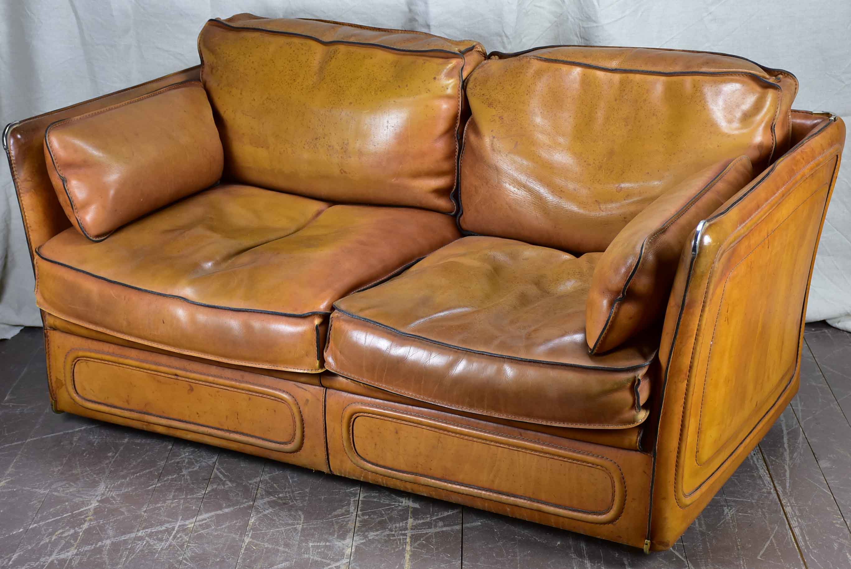 Vintage Roche Bobois leather two seat sofa