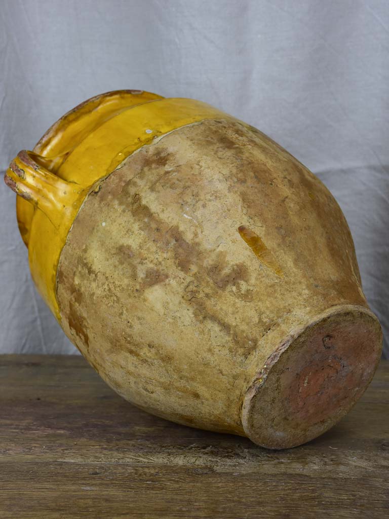 Large antique French confit pot with yellow glaze 14¼"