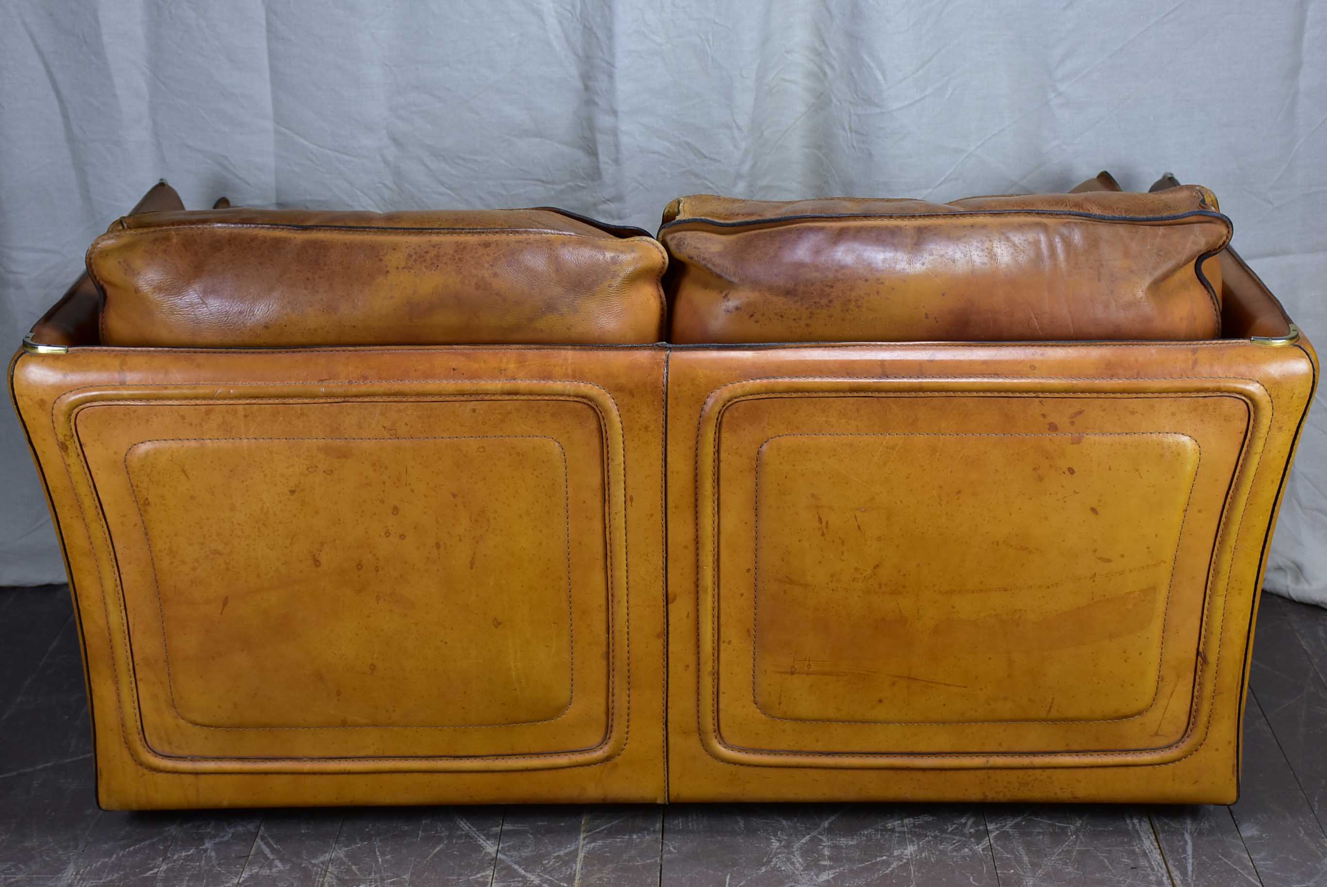 Vintage Roche Bobois leather two seat sofa