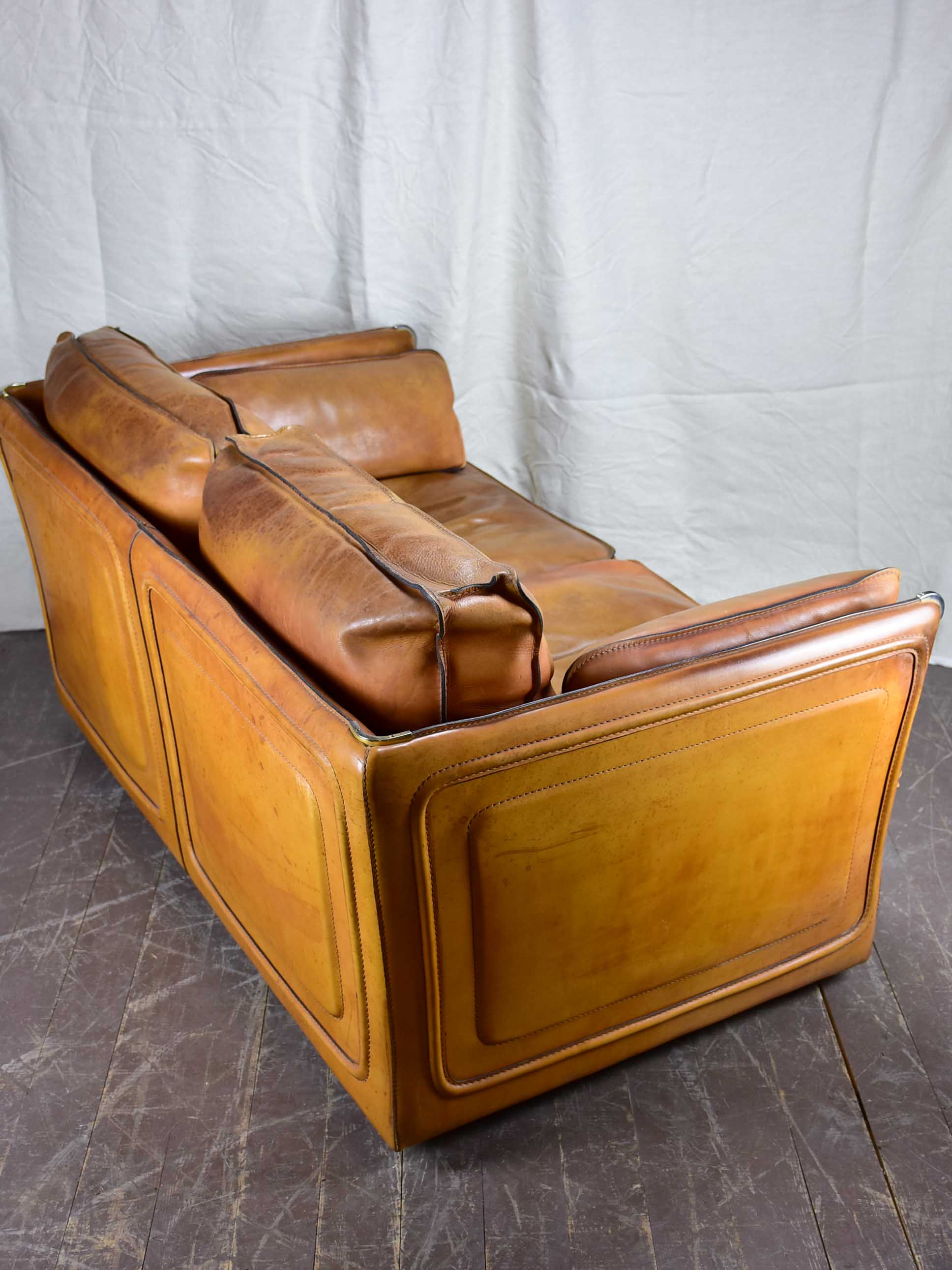 Vintage Roche Bobois leather two seat sofa