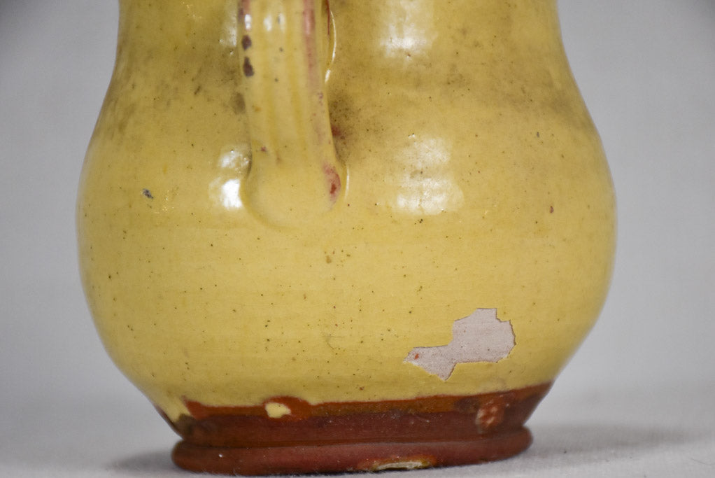 Very small antique French honey pot with yellow-ocher glaze 4"