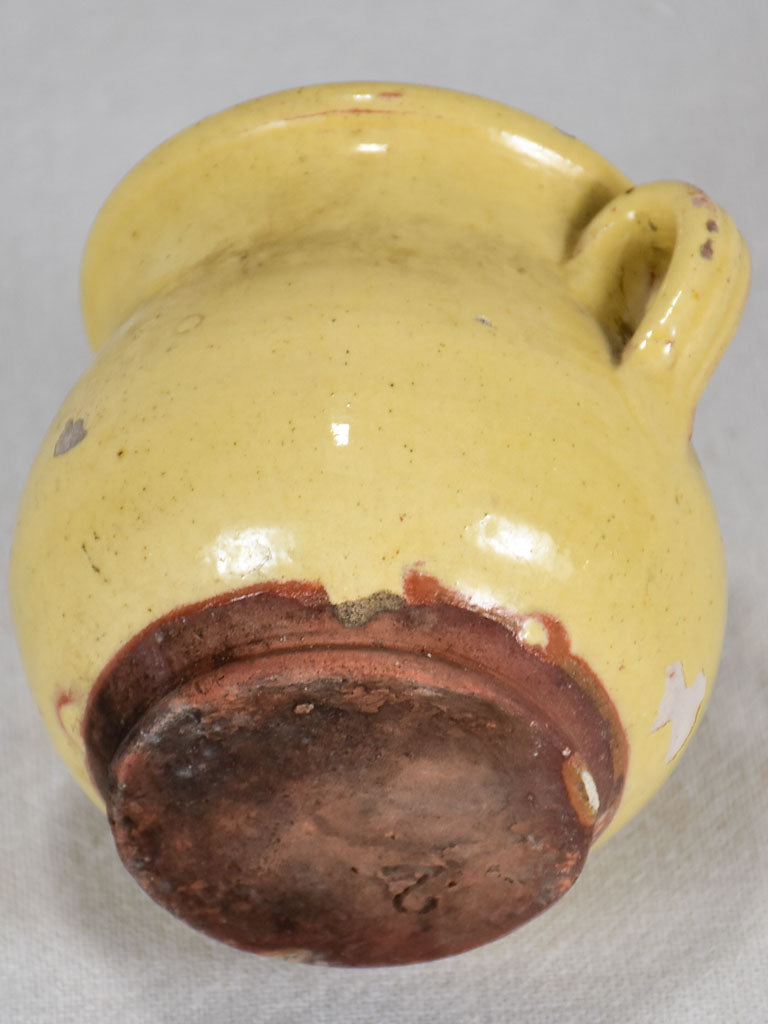 Very small antique French honey pot with yellow-ocher glaze 4"