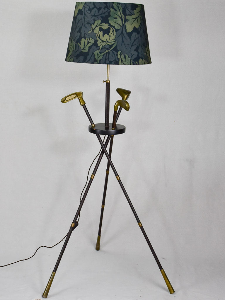 1970's golf club floor lamp - leather, brass, wood