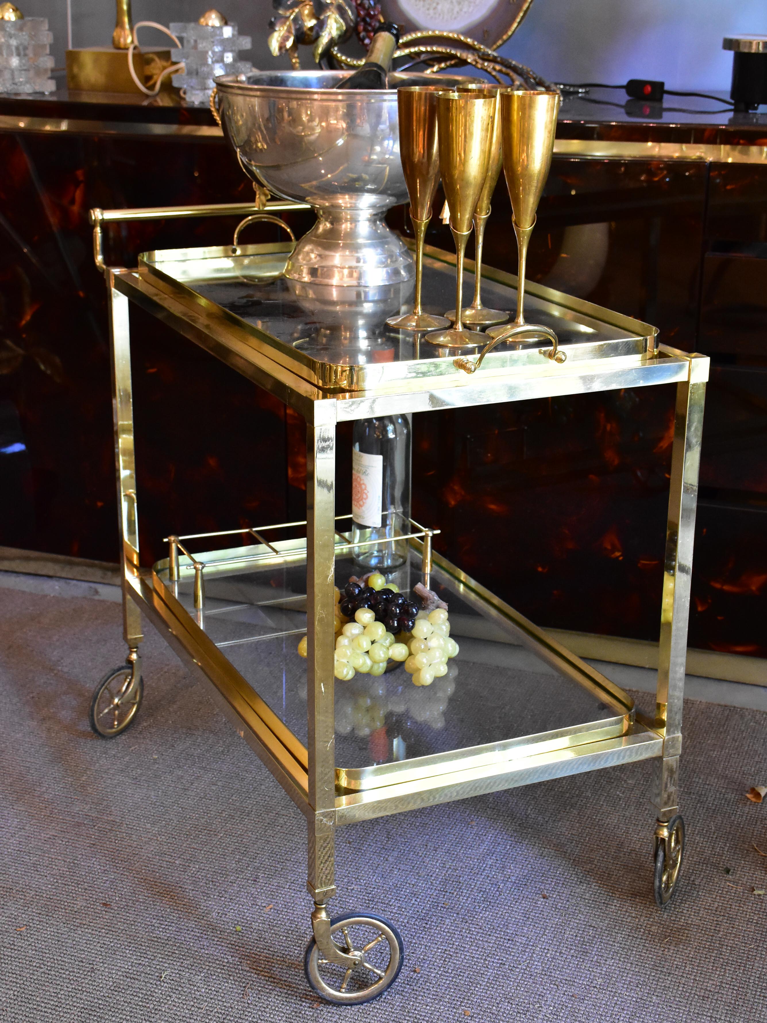 Vintage French bar cart with gold frame