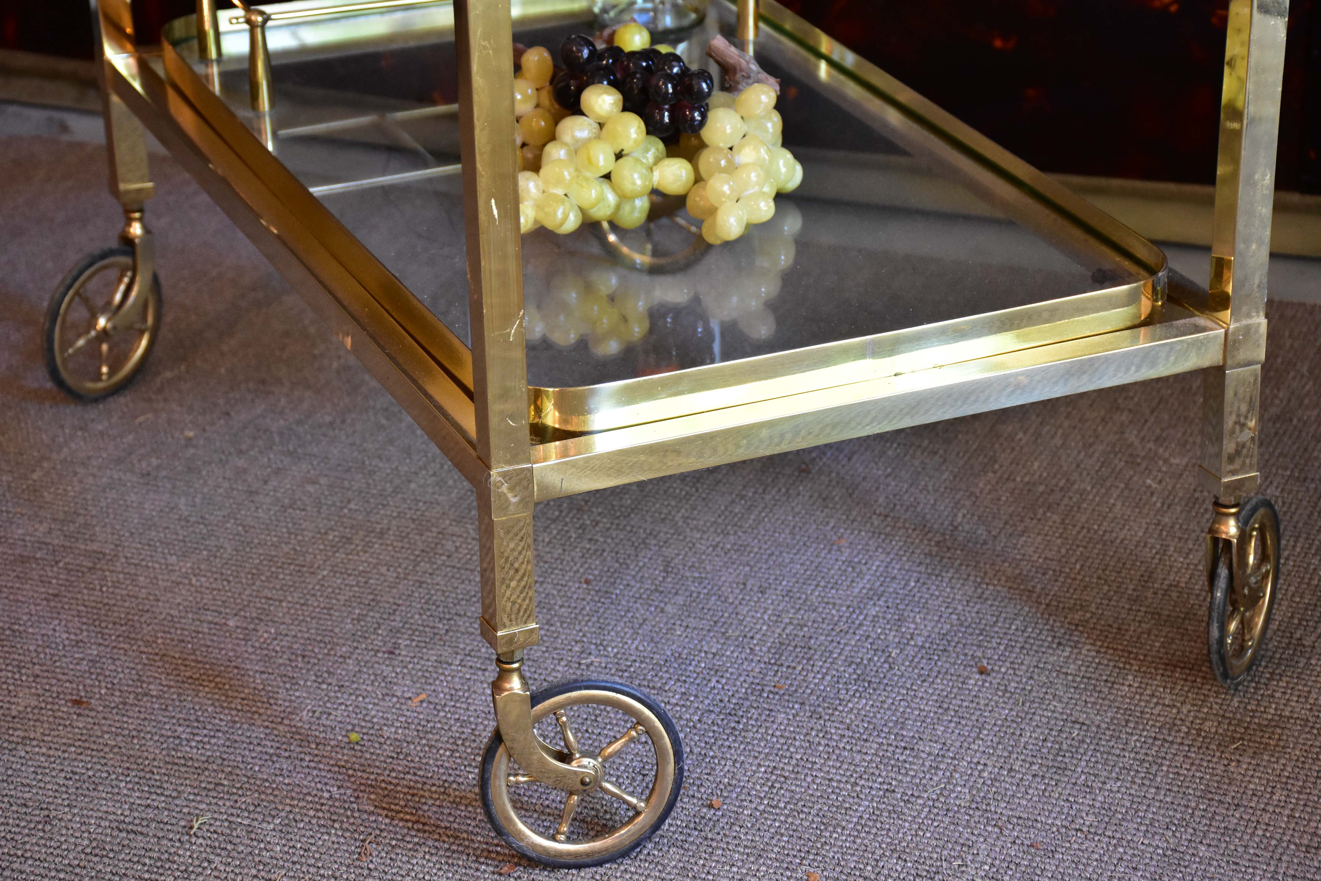 Vintage French bar cart with gold frame