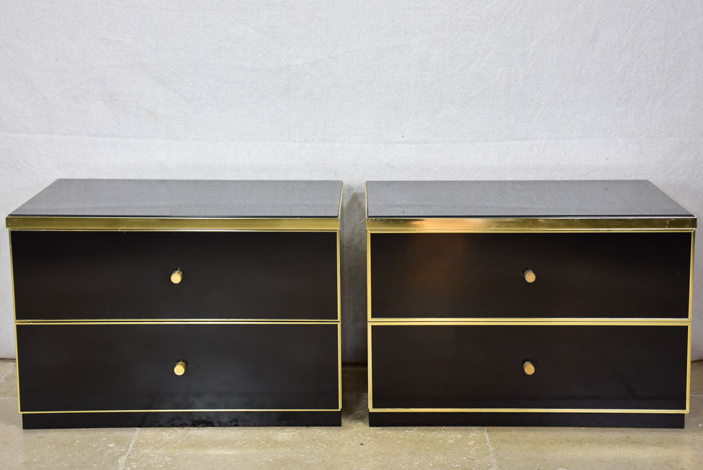 Pair of vintage Italian black lacquer nightstands with two drawers - Renato Zevi