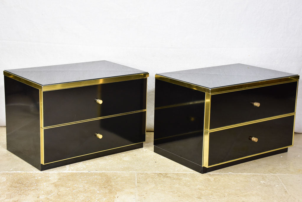 Pair of vintage Italian black lacquer nightstands with two drawers - Renato Zevi