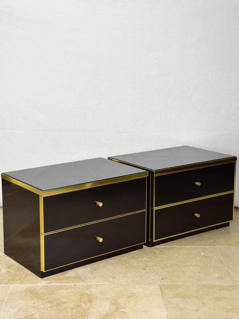 Pair of vintage Italian black lacquer nightstands with two drawers - Renato Zevi