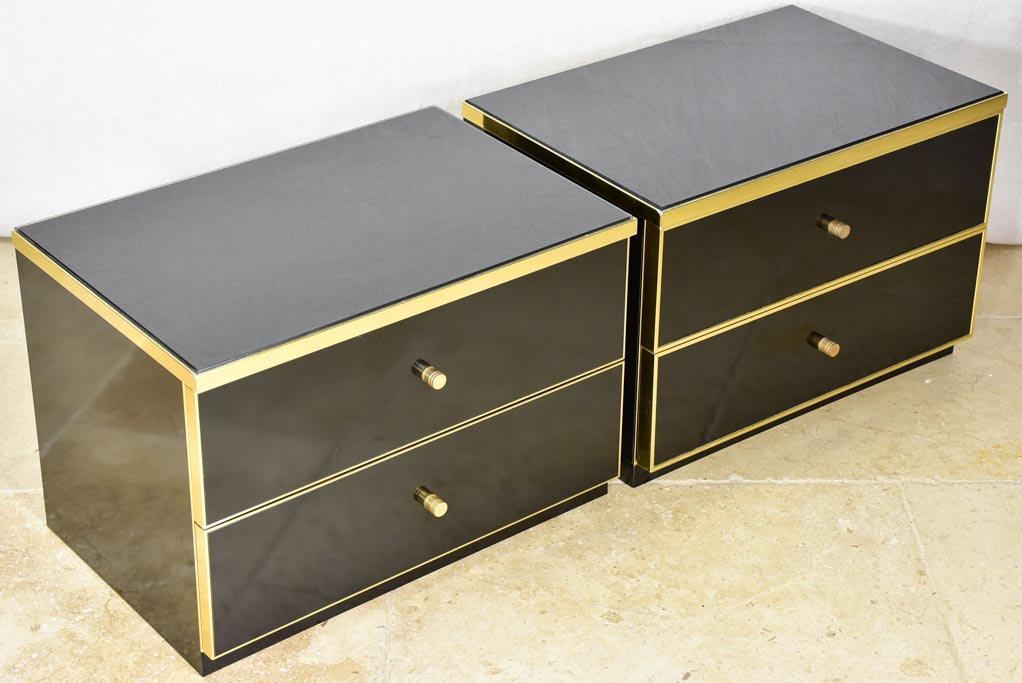 Pair of vintage Italian black lacquer nightstands with two drawers - Renato Zevi