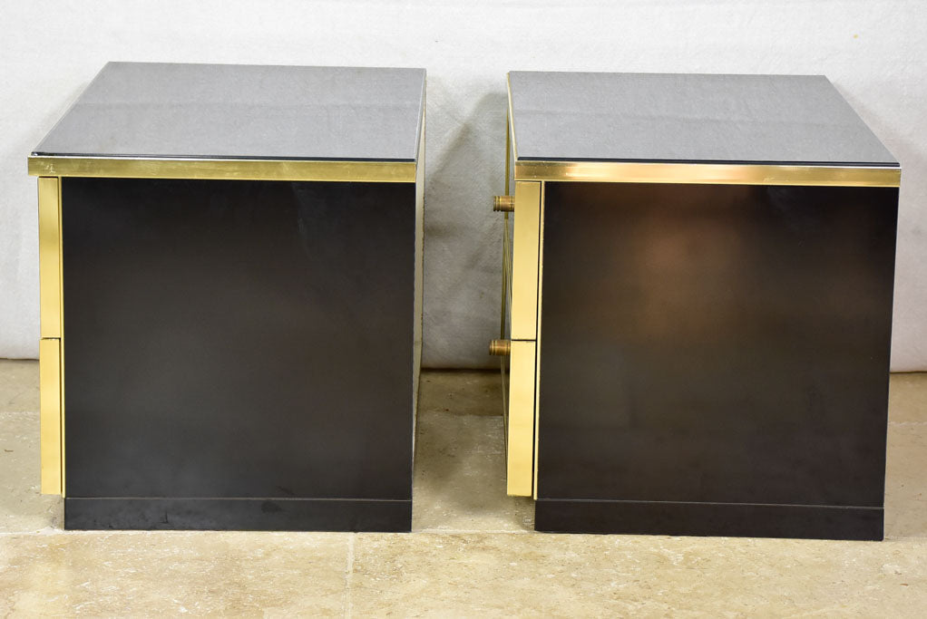 Pair of vintage Italian black lacquer nightstands with two drawers - Renato Zevi