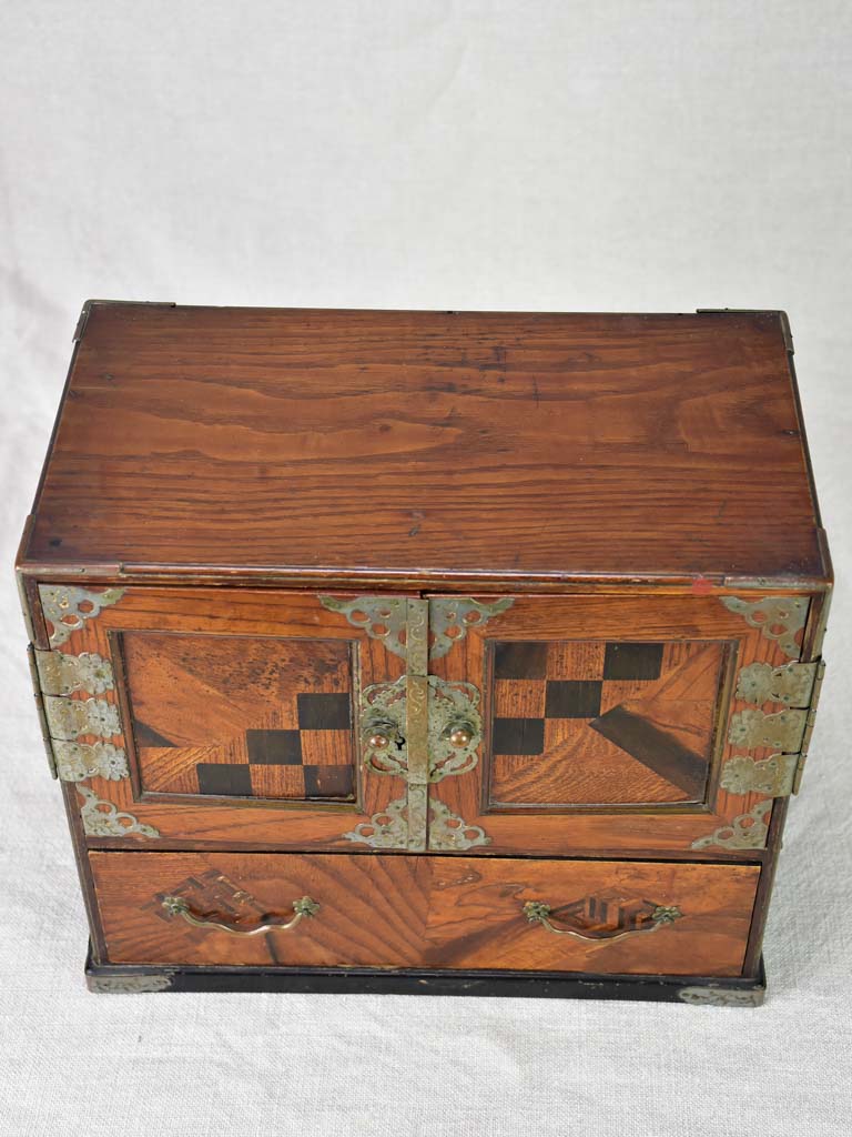 Antique French marquetry jewelry box with drawers