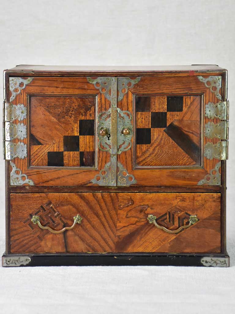 Antique French marquetry jewelry box with drawers