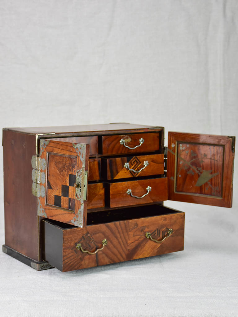 Antique French marquetry jewelry box with drawers