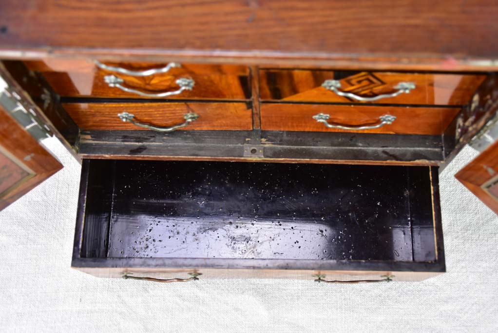 Antique French marquetry jewelry box with drawers