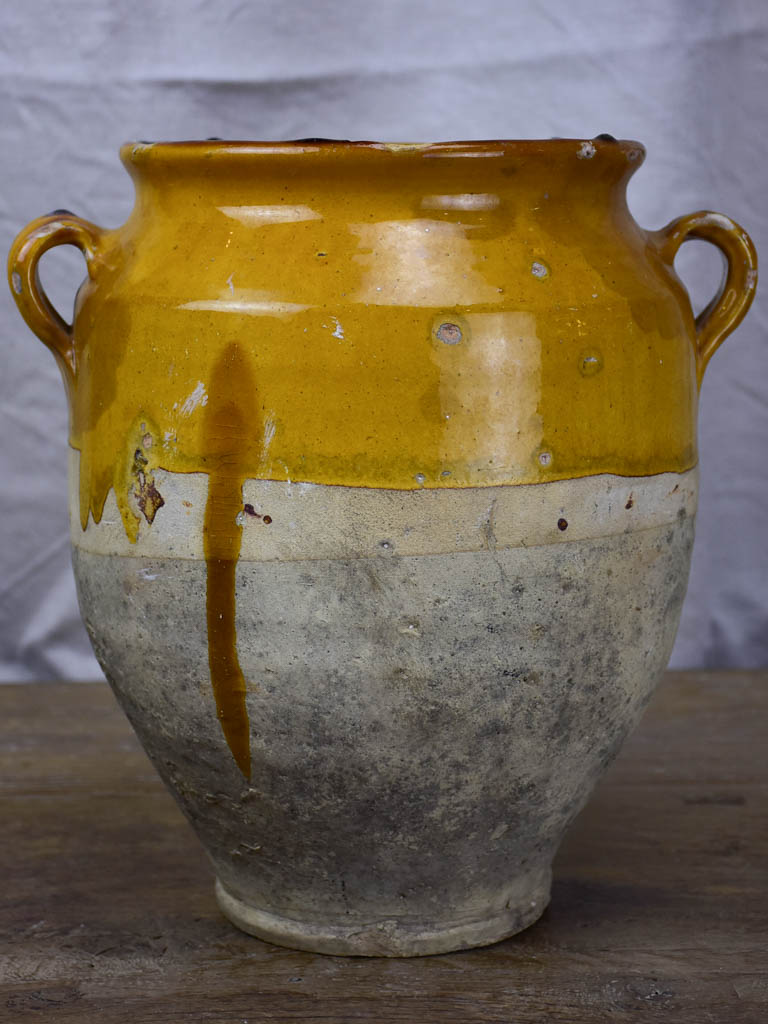 Antique French confit pot with ochre glaze 10¾"