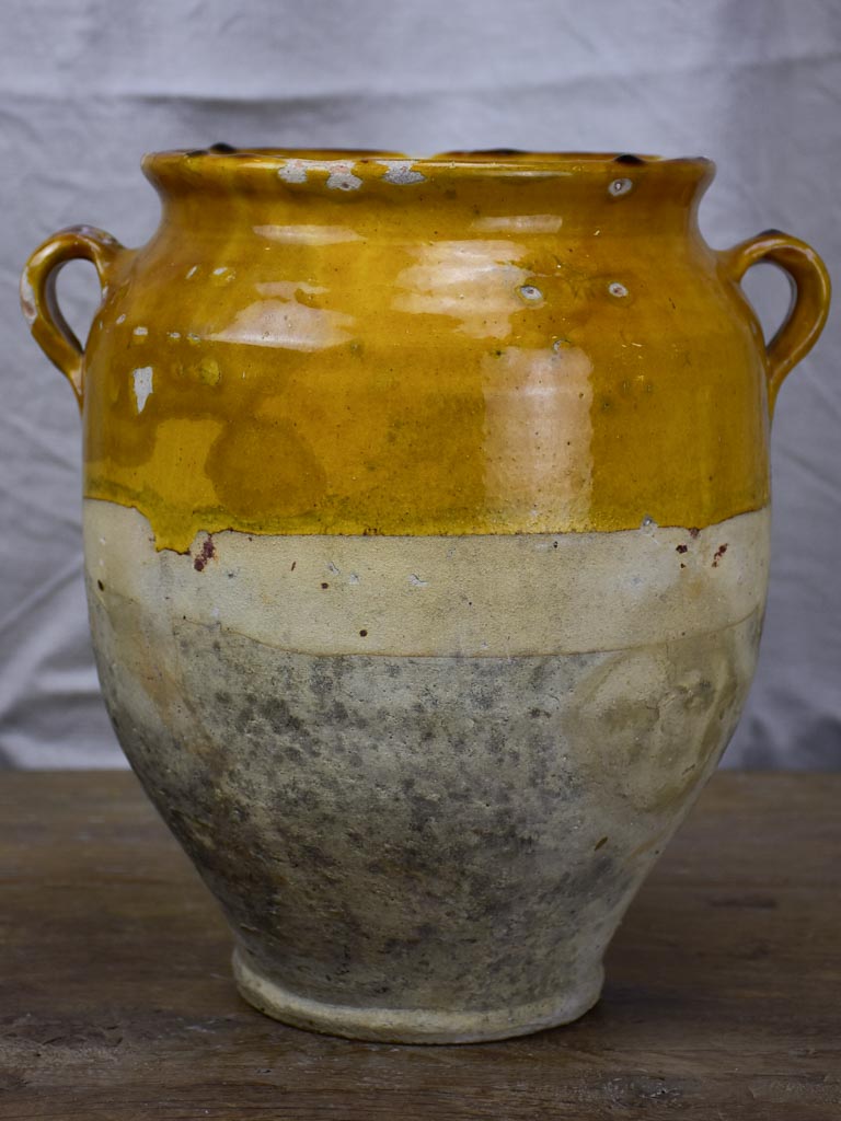 Antique French confit pot with ochre glaze 10¾"