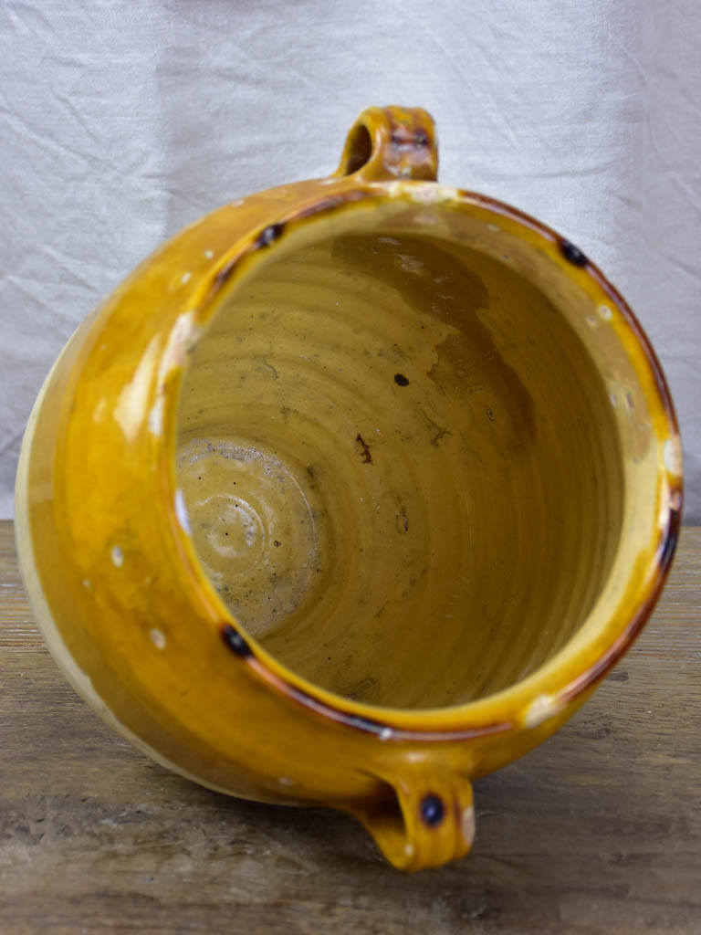 Antique French confit pot with ochre glaze 10¾"