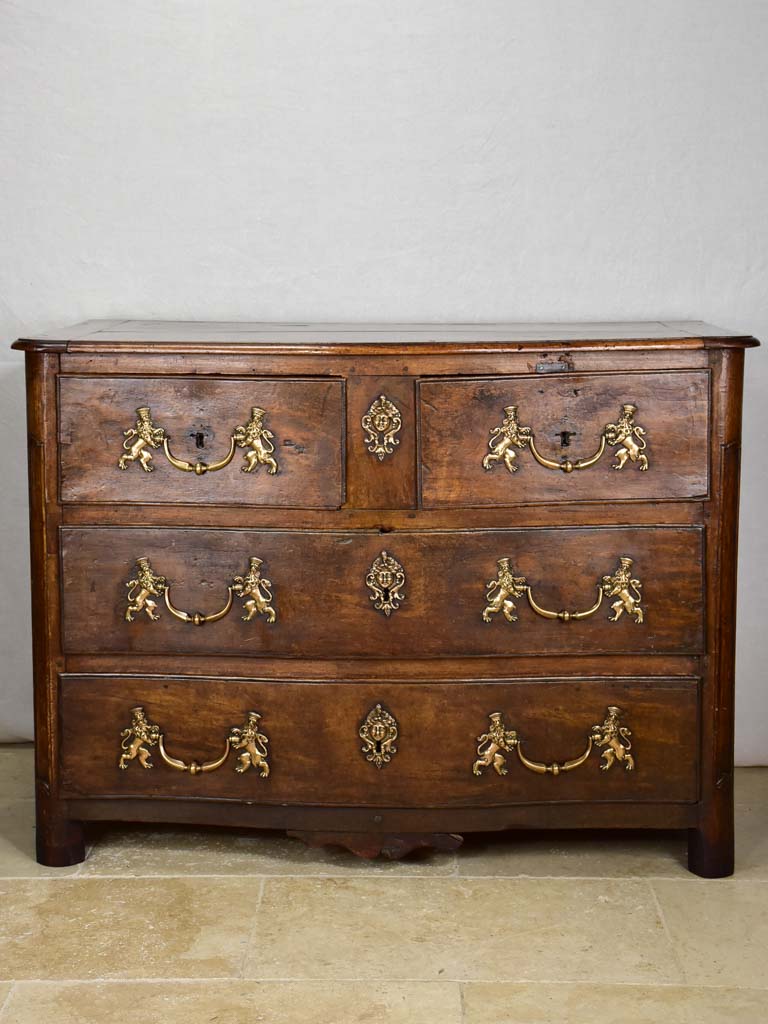 18th Century French oak and walnut commode - 4 drawers bronze hardware 46½"