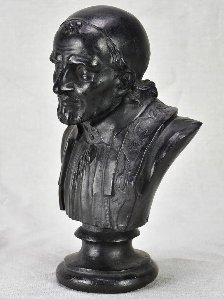 Antique French bust Saint Vincent de Paul - cast iron 12¼"